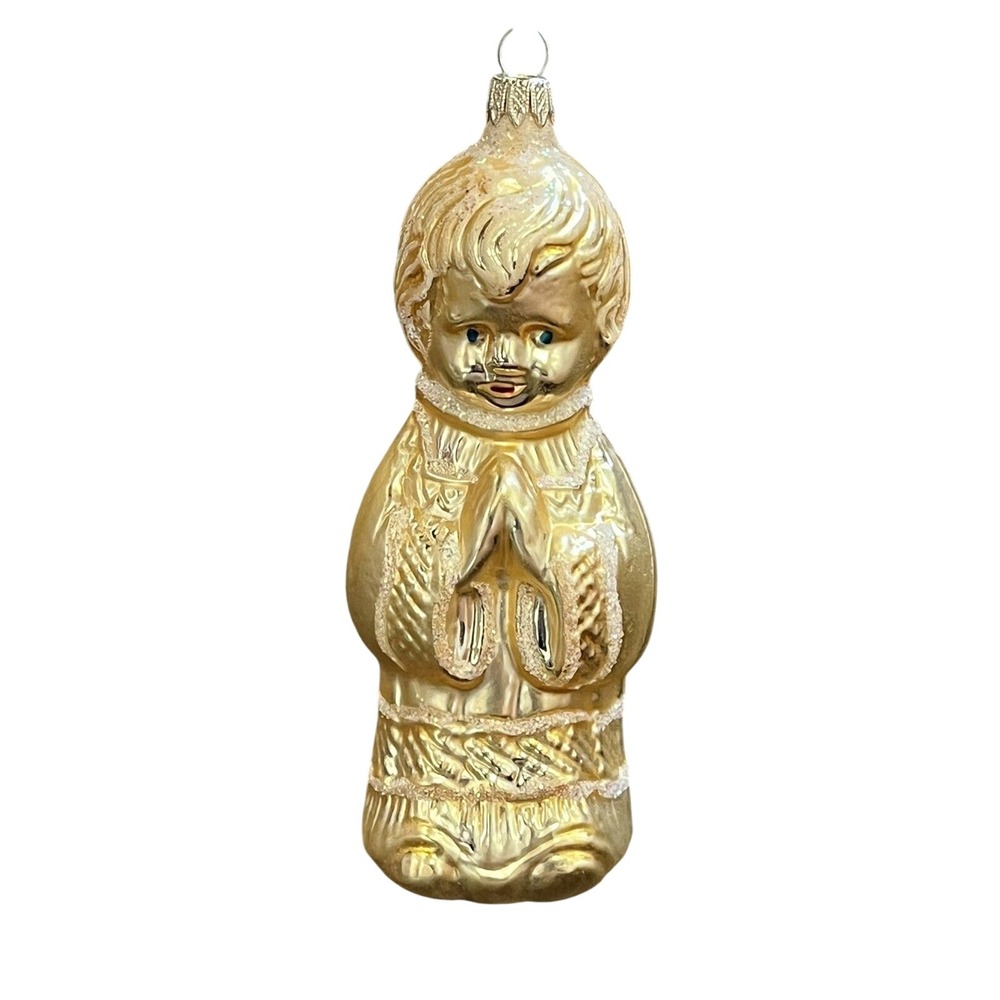 Vintage Kurt Adler Glass Ornament Gold Praying Choir Boy Columbia Christmas